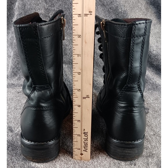Steve Madden Troopa Black Leather Lace Up Side Zip Combat Boots Women's Size 7 - Picture 5 of 8